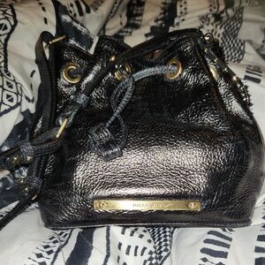 Brahmin Leather Black Mini Drawstring Bag